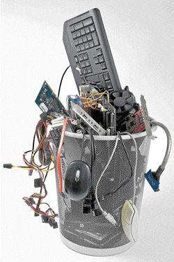 dumpyard Old electronic items eat dust in homes.