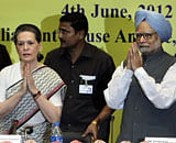 Prime Minister Manmohan Singh and Congress President Sonia Gandhi during a Congress Working Committee meeting in New Delhi on Monday. PTI