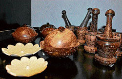 Handmade: Kithul bowls and grinders made by Sri Lankan villagers.