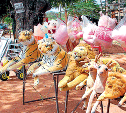 Soft toys which are sold along B B Road in Chikkaballapur