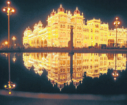 Magnificent: The illuminated sight of Amba Vilas Palace is cynosure of all eyes. dh photo