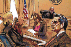 Rajat Gupta is seen in this courtroom sketch as the verdict is read in his insider trading case in Manhattan Federal Court in New York. Reuters
