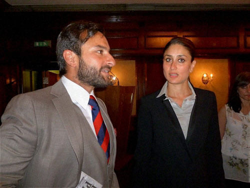 if Ali Khan with Kareena Kapoor at Memorial lunch for Tiger Pataudi hosted by IJA (Indian Journalists' Association) Europe in London on Friday. PTI Photo