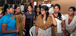 mixed feelings (From left) Megha B V, Harshitha Bai M, Preethi Jain, Asha, Megha H K, Sushmitha and (front) Divya.