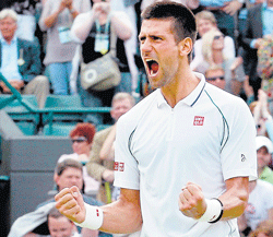 over the moon: Serbias Novak Djokovic celebrates after his win over Germanys Florian Mayer in the quarterfinals. AFP