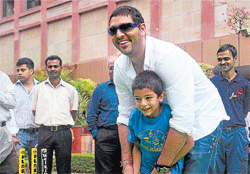 heart-warming Yuvraj Singh during the launch of his cancer awareness initiative YouWeCan in New Delhi. PTI