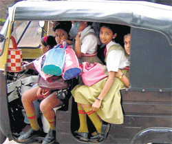 overloaded The traffic police has launched a month-long drive to discourage autorickshaws from ferrying more than four to six children at a time.