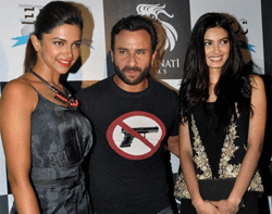Bollywood actors Saif Ali Khan, Deepika Padukone and Diana Penty during a promotional event for their film 'Cocktail' in Mumbai . PTI
