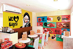lively ambience Bagels Cafe at Meharchand Market at Lodhi Road.