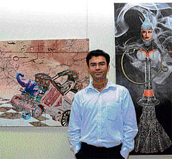 Amalgamation Ravinder Dutt with his artwork in mixed mediums.