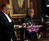Chief Justice of India SH Kapadia administers oath of office to President-elect Pranab Mukherjee at a special ceremony in the Central Hall of Parliament in New Delhi on Wednesday. PTI