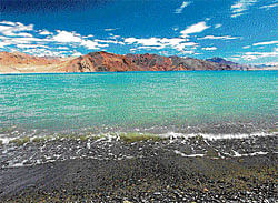Scenic A picturesque view of the Pangong Lake in Ladakh.