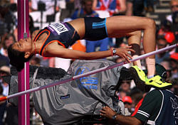 India's Sahana Kumari competes in the qualification round of women's high jump event at the Olympic Games in London on Thursday. PTI