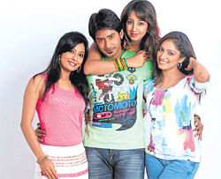 Four-in-one Radhika Pandit, Prajwal Devaraj, Sanjana and Haripriya.