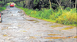 A view of deplorable condition of Aanechowkur road near Gonikoppa.