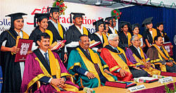 Memorable moment: Rank holders of JSS&#8200;Law College at the fifth graduation day along with the dignitaries Prof K&#8200;S&#8200;Suresh, High&#8200;Court judge K&#8200;L&#8200;Manjunath, former chief justice of Karnataka High&#8200;Court N&#8200;K&#8200;Sodhi, executive secretary of JSS&#8200;Mahavidyapeetha, B&#8200; N&#8200;Betkerur and Prof P&#8200;Shivananda Bharati, in Mysore on&#8200;Saturday. dh photo