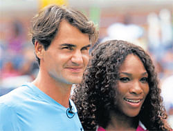 awesome twosome: Roger Federer and Serena Williams strike a pose during the Arthur Ashe Kids Day in Flushing Meadows on&#8200;Saturday. reuters