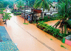 A view of a flood affected area in Jeppinamogaru in Mangalore on Sunday.