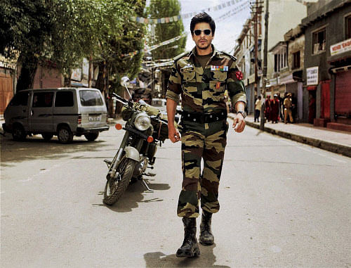 Shah Rukh Khan shoots for his upcoming movie in Ladakh on Monday. PTI