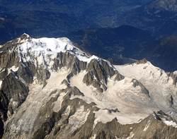 View from a plane to the south side of Mont Blanc. Photo courtesy Wikipedia