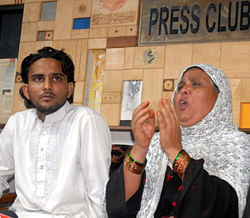 Family members of terrorist who are arrested are addressing press conference at press club in Bangalore on Friday. DH Photo