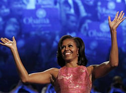 U.S. first lady Michelle Obama waves before addressing the first session of the Democratic National Convention in Charlotte, North Carolina, September 4, 2012. during first day of the Democratic National Convention in Charlotte, North Carolina September 4, 2012.  Reuters