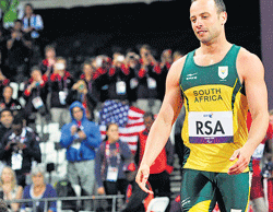 Blade runners: Oscar Pistorius during the London Paralympics. AFP