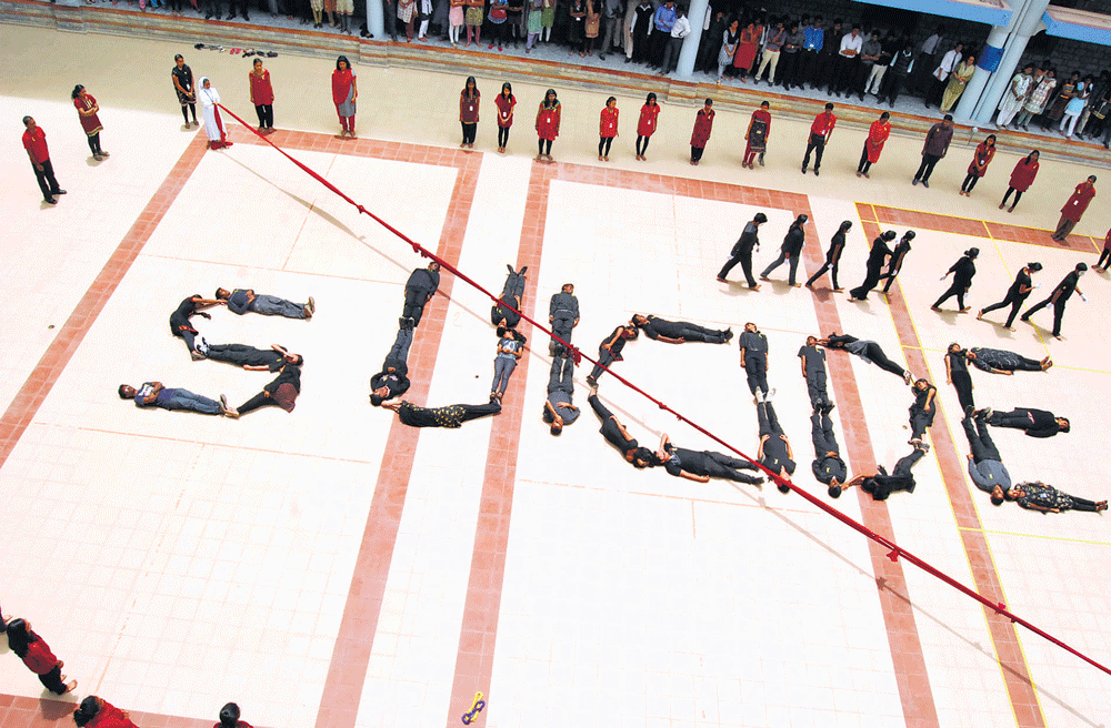 unique drive Students of Kristu Jayanti College make a human formation to mark World Suicide Prevention Day.