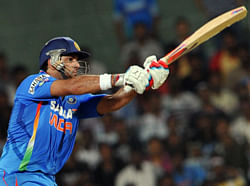 Indian batsman Yuvraj Singh plays a shot during the second T20 match between India and New Zealand at the M.A. Chidambaram Stadium, in Chennai on September 11, 2012. India is chasing a score of 167 set by New Zealand with a loss of five wickets. AFP