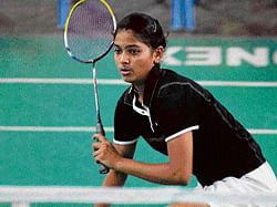 FOCUSED: Karnatakas Mahima Agarwal goes for a backhand return in the girls U-15 second round match against Vanshika K&#8200;at the National ranking meet on Friday. DH PHOTO