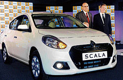 Len Curran (left), vice-president for sales and marketing of Renault India, and Renault India Managing Director Marc Nassif with Renault SCALA launching the vehicle in New Delhi. AFP