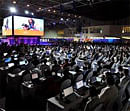 Participants take part in the 'Windows AppFest', a marathon coding for 18 hours by more than 3500 software developers organised by Microsoft in Bangalore on September 21, 2012. AFP