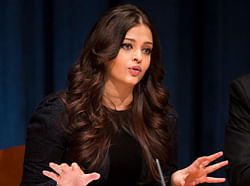 Actress Aishwarya Rai speaks to the media after being named a Goodwill Ambassador at U.N. headquarters. AP