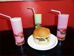 attractive Smoothies and burger.