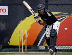 New Zealand cricket captain Ross Taylor bats in the nets during a training session. AP