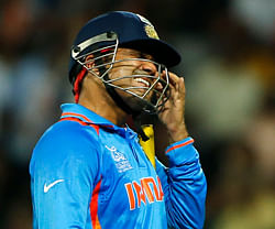 Virender Sehwag reacts after being dismissed during the ICC Twenty20 Cricket World Cup Super Eight match between India and South Africa in Colombo, Sri Lanka, Tuesday, Oct. 2, 2012 . AP