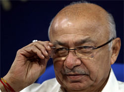 Home Minister Sushil Kumar Shinde at the monthly press conference of his ministry in New Delhi on Wednesday. PTI Photo