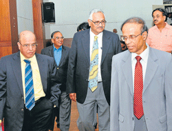 On a mission: Planning Commission member Dr K Kasturirangan, retired judge R V Raveendran and Centre for Sustainable Development Chairman A Ravindra at the ninth annual day  celebrations of the centre in Bangalore on Thursday. dh photo