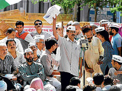 Can of worms:  Arvind Kejriwal addresses supporters at Parliament Street on Sunday. PTI