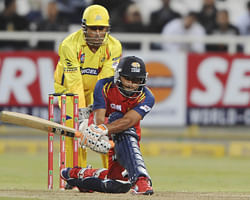 Neil McKenzie of the Highveld Lions plays across his line during Match 7 of The Champions League T20 (CLT20) between the Chennai Super Kings (India) and the Highveld Lions (South Africa) at Newlands Cricket Stadium in Cape Town on October 16, 2012. AFP PHOTO