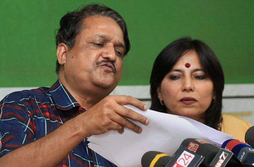 Ex-IPS officer turned legal activist Y P Singh and his wife Abha Singh during a press conference in Mumbai on Thursday. PTI Photo by Shashank Parade(