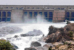 A file photo of water being released from KRS Dam.