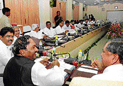 Chief Minister Jagadish Shettar heads the Cabinet meeting in Gulbarga on Thursday. DH PHOTO