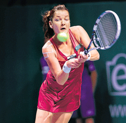 Polands Agnieszka Radwanska returns during her shock win over Petra Kvitova in Istanbul on Tuesday. AFP