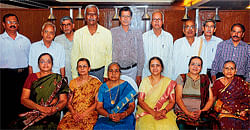 college mates: The students of 1967 BSc batch of erstwhile Government College (now University College) posing for a photograph at their re-union after a gap of 45 years in Mangalore on Friday. DH photo