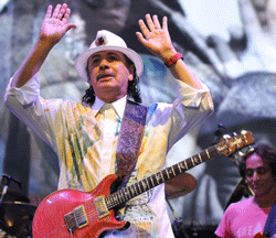 US musician, Carlos Santana performs during the 'Rock N India' debut concert in Bangalore on October 26, 2012. AFP