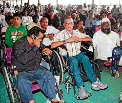 The physically challenged take part in the convention in Bangalore on Sunday. dh photo