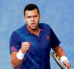 Jubilant Frenchman Jo-Wilfried Tsonga celebrates his win over compatriot Julien Benneteau on Tuesday. AFP