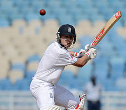 England cricketer Jonathan Trott plays a shot on the first day of a three day practise match between Mumbai 'A' and England at The D.Y. Patil stadium in Vashi of Navi Mumbai on November 3, 2012. AFP