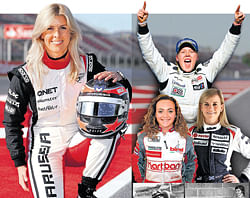breaking the shackles: (Clockwise from left): Maria de Villota, Alice Powell, Susie Wolff and Carmen Boix are the young faces of women in racing while Maria Teresa de Filippis (bottom right) and  Lella Lombardi were the pioneers. AFP